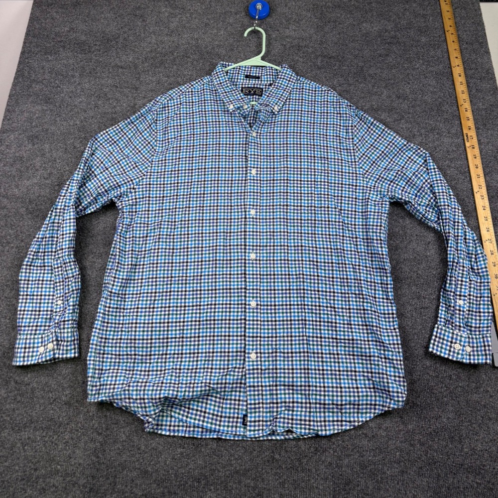 Rye by Hawker Mens XXL Regular Fit Blue Gingham Button Down Shirt Long Sleeve